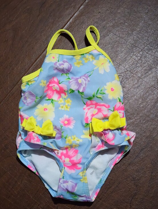 wonder nation Other - wonder nation Blue Floral One-Piece Swimsuit with Yellow Trim